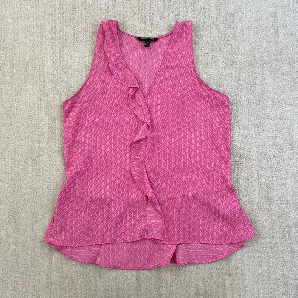 Banana Republic Factory Pink Geometric Ruffle Sleeveless Top